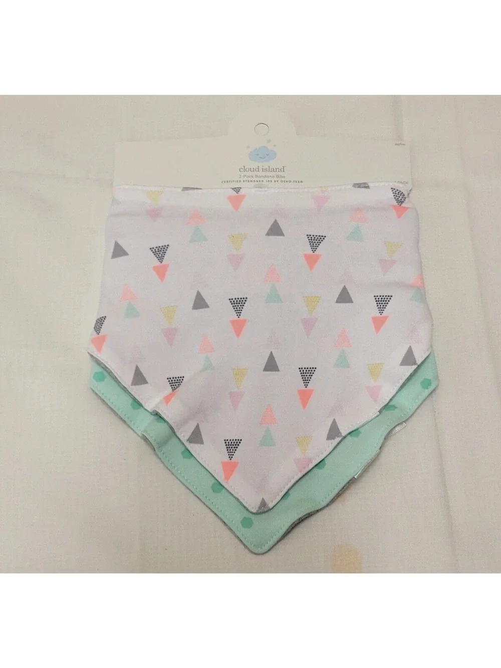 Cloud Island Printed Bandana Bib 2-pk Gender Neutral Girls Boys Green White Gray